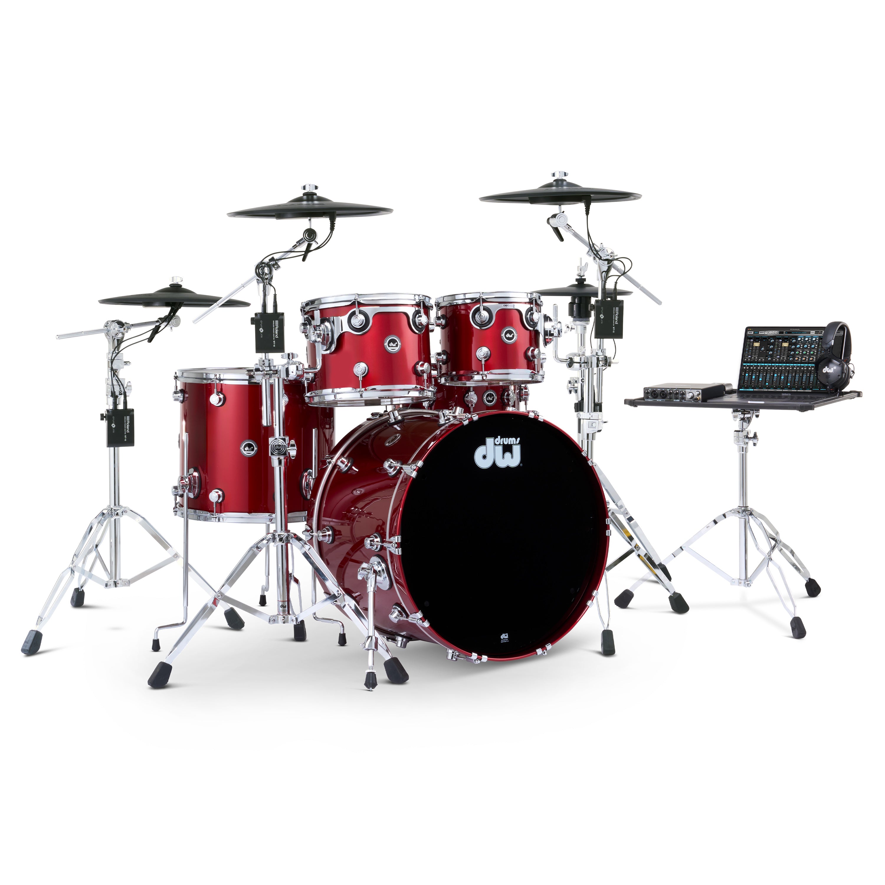 DWe Acoustic/Electric 5-Piece 10/12/14/16/22 Drum Kit Set in Black Cherry Metallic Lacquer w/ Roland Cymbals, 5000 Series Hardware Pack & DWe Rolling Cymbal Bag *IN STOCK*